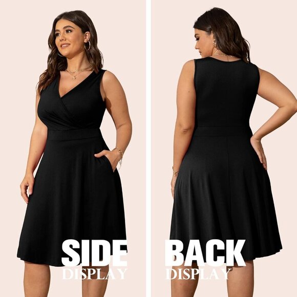 Plus Size Sleeveless V-Neck Sundress with Pockets Casual Summer Dress - Picture 2 of 6